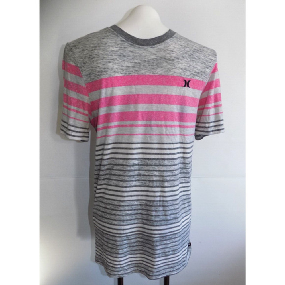 Hurley Buckle Mens Premium‎ Fit Tri-Blend Striped T-Shirt Grey Pink Medium